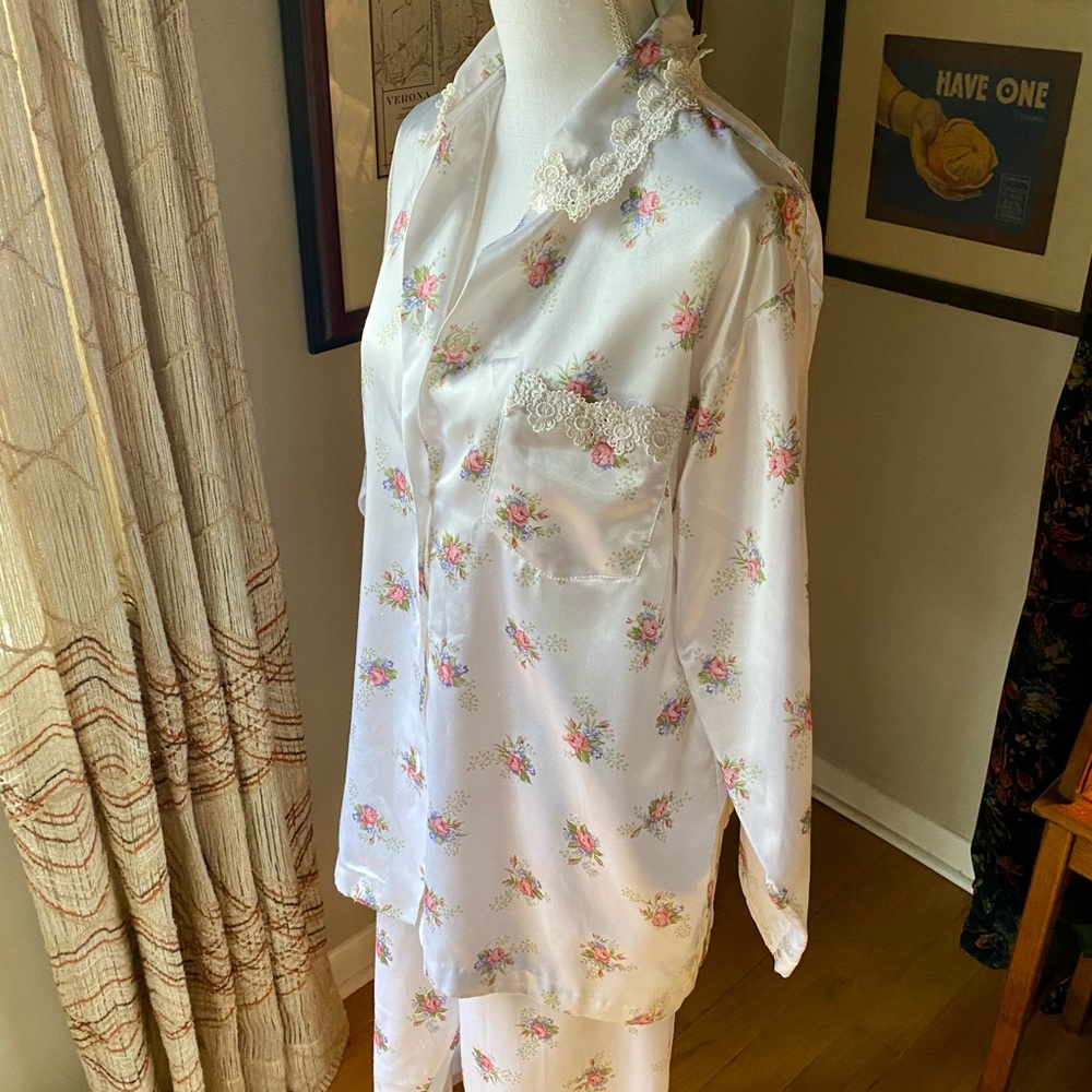 SOLD Vintage Character satin floral pajama set
